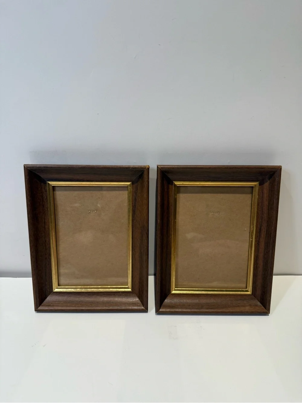 Set of 2 Vintage Dark Wood Picture Frames with Gold Trim Accent